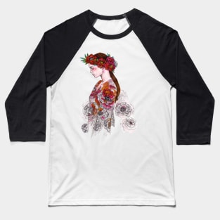 Woman with a Flower Crown - Boho Chic - Fashion Illustration. Baseball T-Shirt